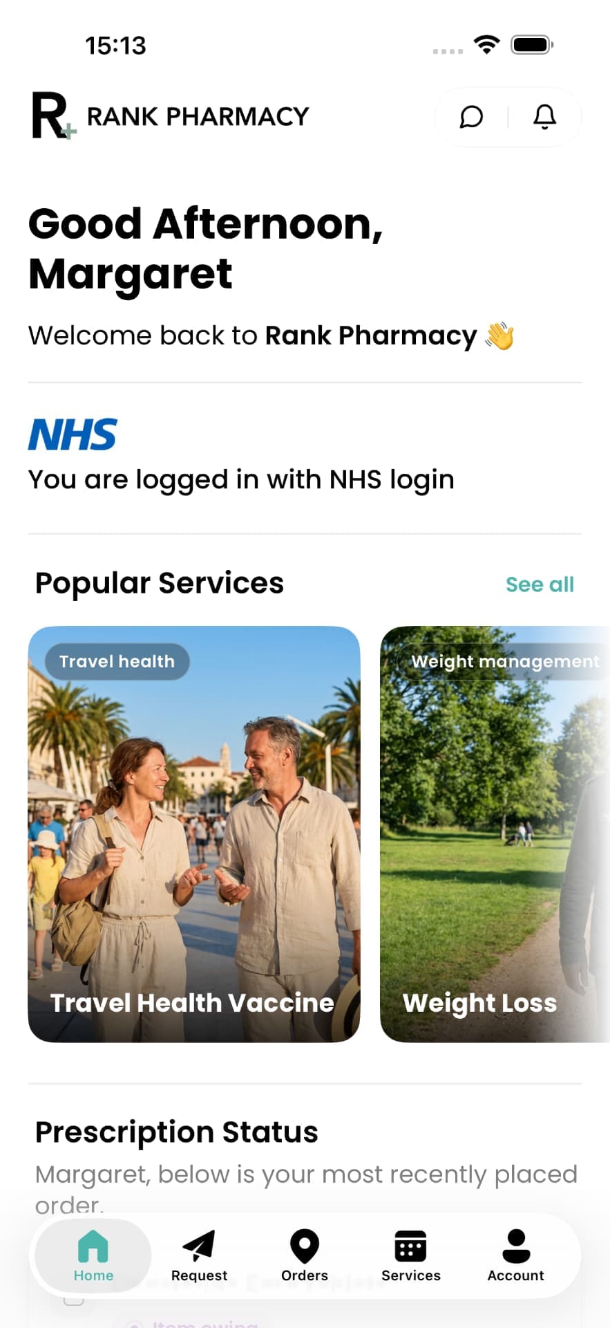 Rank Pharmacy app home screen